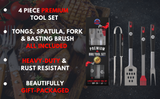 BBQ Tools Sets Premium Barbecue Utensils - 4 Piece Grill Kit Accessories with Spatula, Fork, Brush & BBQ Tongs Stainless Steel Grill Tools