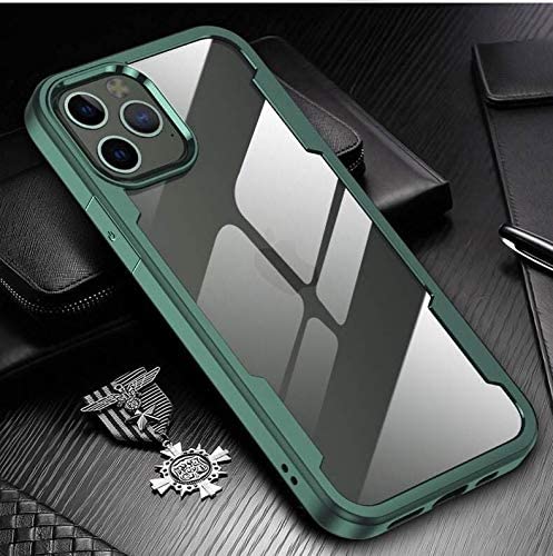 Clear PC +TPU case for iPhone 12 & iPhone 12 Pro, Full-Body Glass Clear Case, Glass Screen Protector-Green
