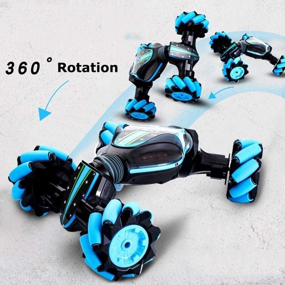 Gesture Sensing Remote Control Stunt Car -Blue, Wireless RC Stunt Toy Car With Wrist Control Watch & LED Light, RC Vehicle Toy Off-road & Sports Status For Any Terrain, For Children.