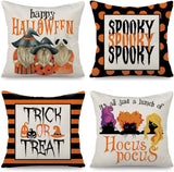 Halloween Pillow Covers 18x18 Set of 4 Trick or Treat Pillow Covers Happy Halloween Linen Sofa Bed Throw Cushion Cover Decoration