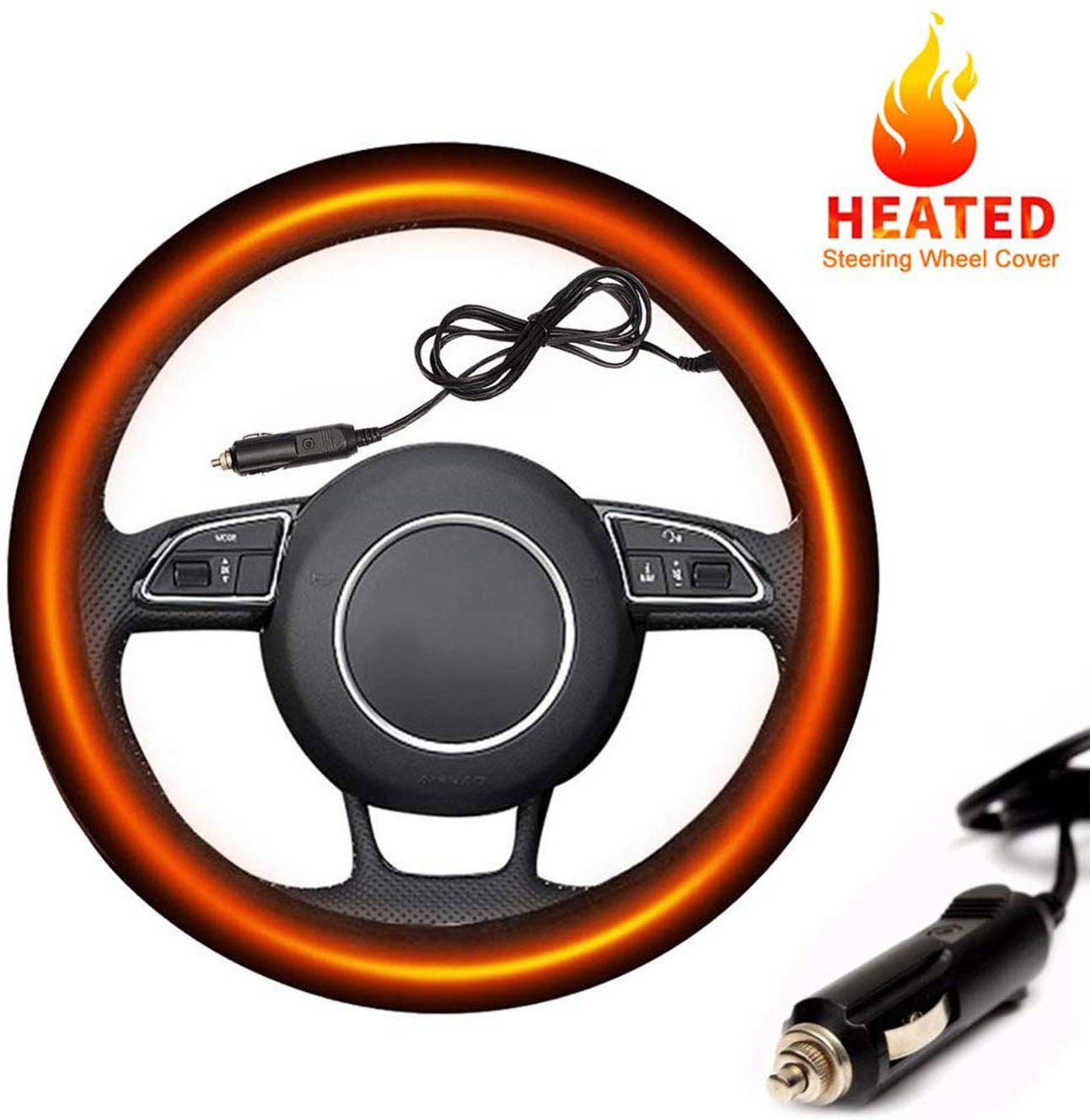 Heated Steering Wheel Cover, 12V Auto Steering Wheel Black
