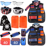 Kids Tactical Vest Kit 2 Pack Compatible with Nerf Guns N-Strike Elite Series with 120 Pcs Refill Darts, 2 Reload Clips, 2 Face Masks, 2 Wrist Bands, 2 Dart Pouchs, 2 Protective Glasses