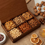 6 Variety Mixed Nut & Dried Fruit Gift Basket, Freshly Roasted Healthy Gourmet Holiday Snack Gift | Premium Wood Food Basket
