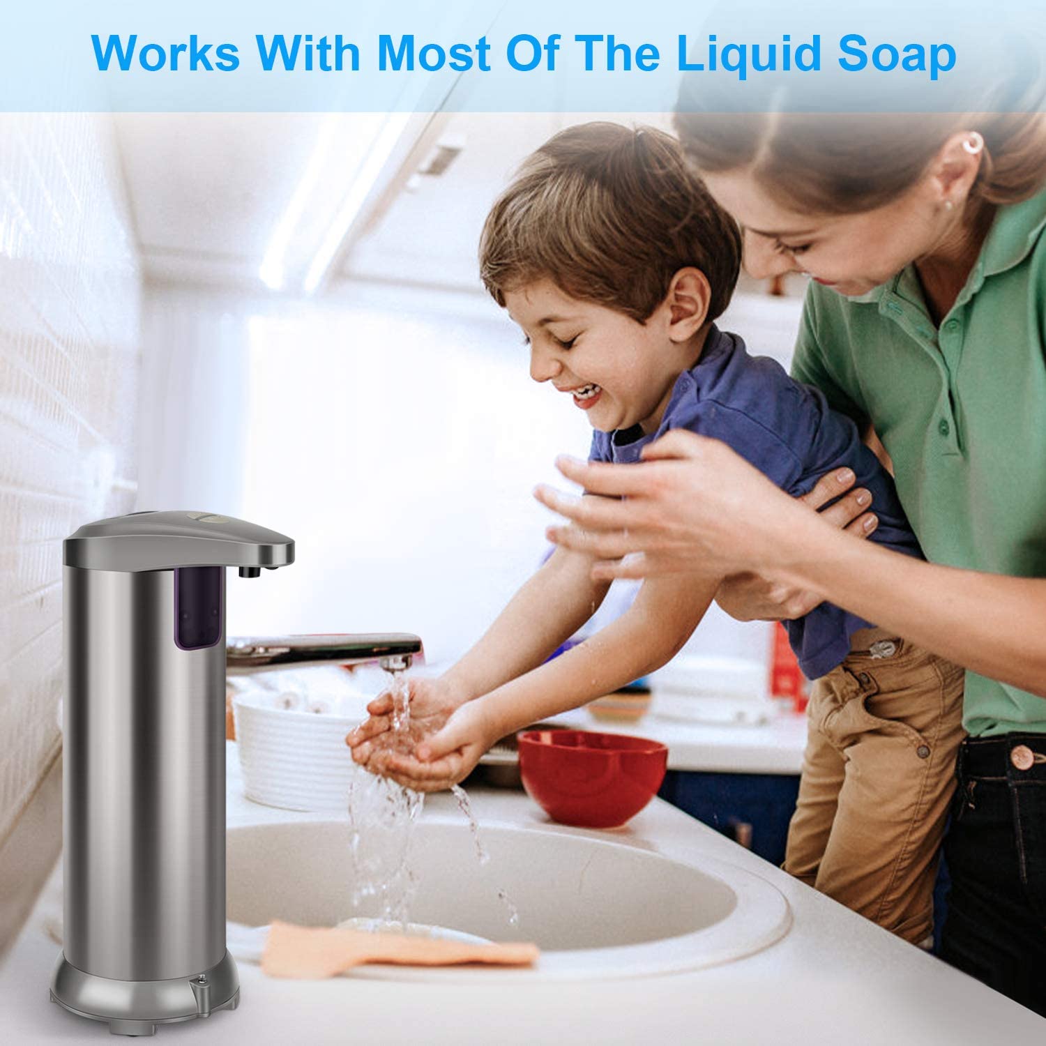 Soap Dispenser, Touchless Automatic Soap Dispenser Stainless Steel Infrared Sensor, Adjustable Hands-Free Soap Dispenser Suitable for Bathroom Kitchen