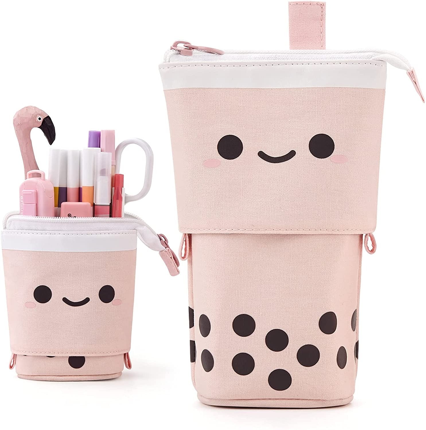 Standing Pencil Case Cute Telescopic Pen Holder Stationery Pouch Makeup Cosmetics Bag for School Students Office Women Teens Girls Boys (Pink)
