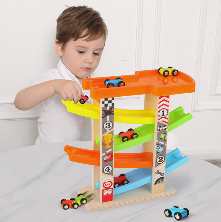Wooden Race Track Car Ramp Toy, Children Sliding Rail Car Toy for Kids-4 Race Track