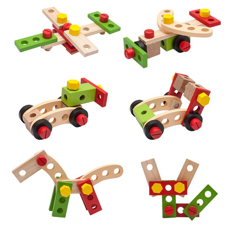 Wooden Screwing Block Toys, Building Blocks Educational Wood Toys Gift for Kids Toddlers- Multicolor