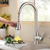 Brushed Nickel Kitchen Faucet with Pull Down Sprayer, Kitchen Sink Faucet Mixer Tap shower head EvoFine 