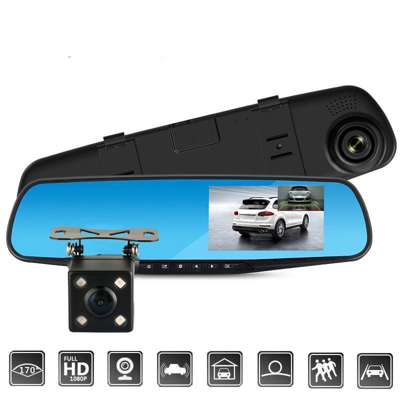 25€87 sur FHD 1080P 4.3 '' double lentille voiture DVR rétroviseur Dash Cam  caméra enregistreur - Vidéo embarquée - Achat & prix