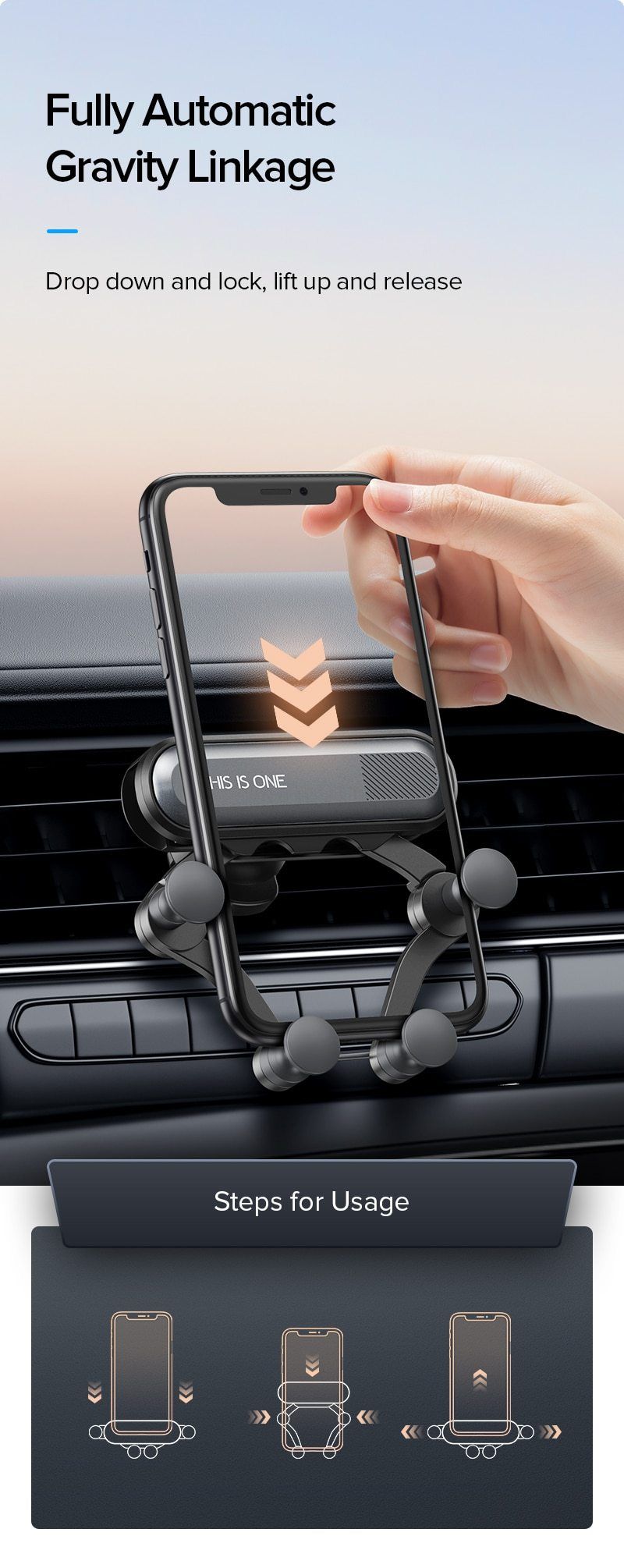 Car Phone Mount Air Vent Phone Holder for Car One-Touch Compatible Car Holder Car Electronics EvoFine 