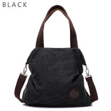 Casual Women's Canvas Leather Shoulder Handbag Evofine Black-small 