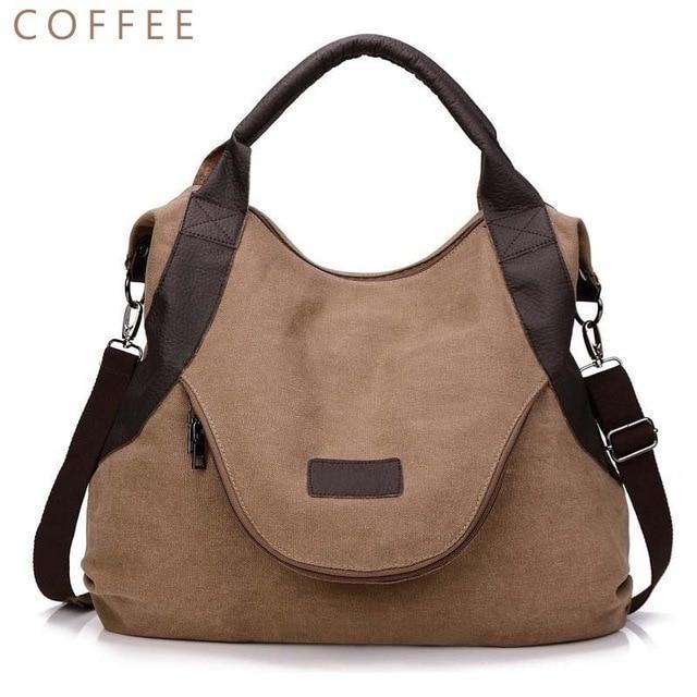 Casual Women's Canvas Leather Shoulder Handbag Evofine Coffee-large 