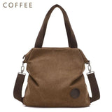 Casual Women's Canvas Leather Shoulder Handbag Evofine Coffee-small 