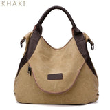 Casual Women's Canvas Leather Shoulder Handbag Evofine Khaki-large 