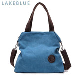 Casual Women's Canvas Leather Shoulder Handbag Evofine Lake blue-small 