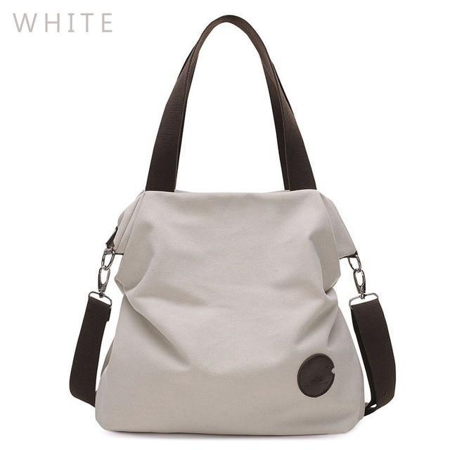 Casual Women's Canvas Leather Shoulder Handbag Evofine White-small 
