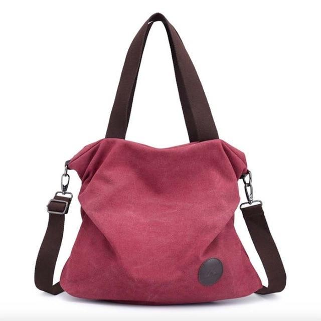 Casual Women's Canvas Leather Shoulder Handbag Evofine Wine red-small 