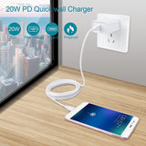 Apple Iphone Charger USB C Wall Charger 20W PD Adapter with 3FT Fast Charging Lighting Cable