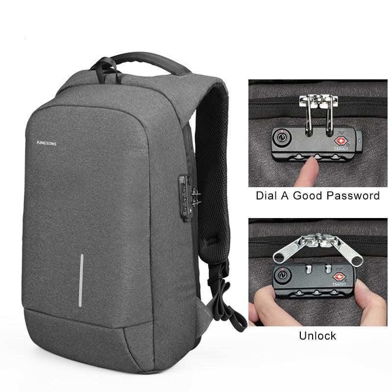 Laptop Anti theft Backpack- Password Lock & Phone Charging Evofine Light  Grey