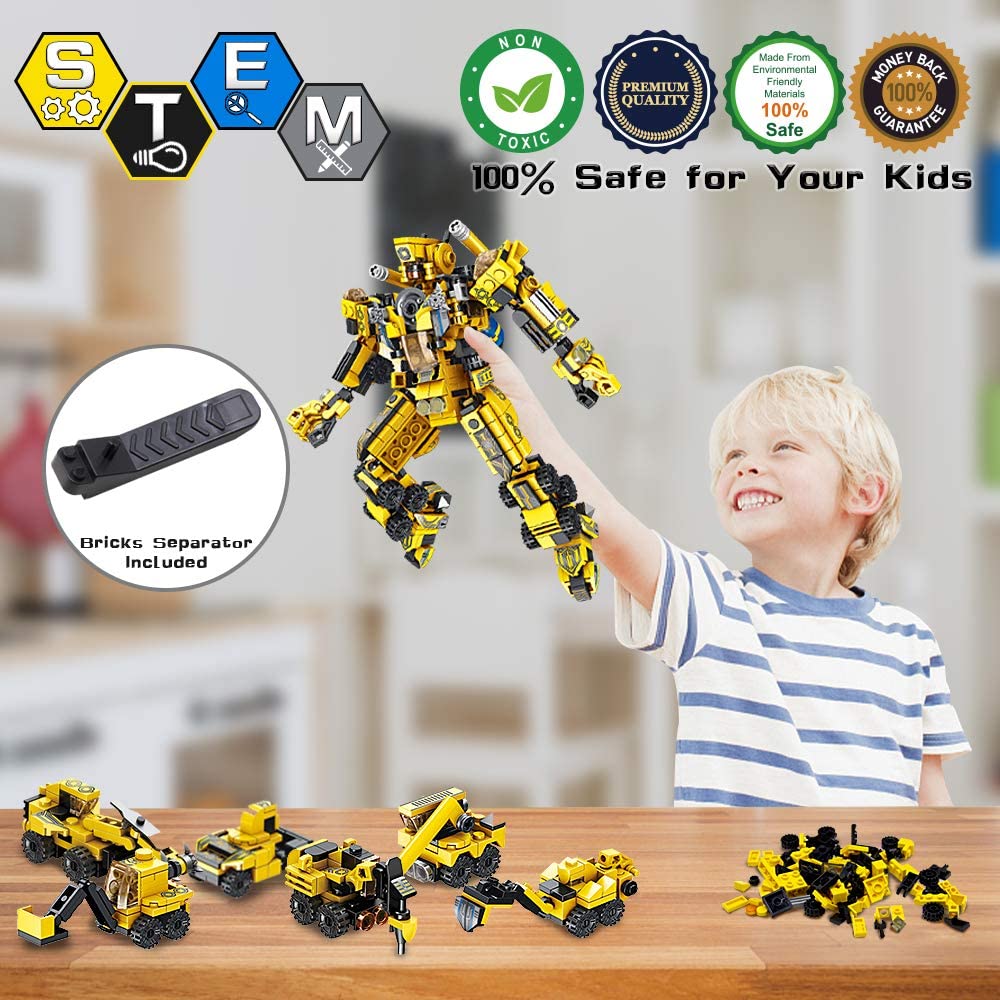 573 PCS Robot Building Toys, Learning STEM Robot Toys 25-in-1 Engineering Building Bricks Construction Vehicles Kit robot building for Age 6-12 Year Old Kids