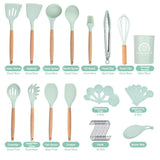 Kitchen Cooking Utensils With Silicone Spoon  Measuring Cup Mat Hook, 34 Piece