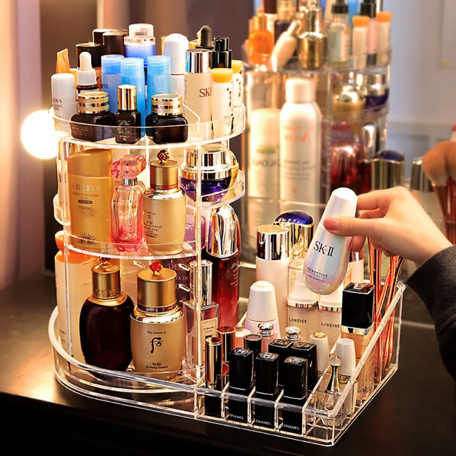 Makeup Organizer 360 Degree Rotating Adjustable Cosmetic Storage Display Case