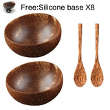 Natural Coconut Bowls with Wooden Tableware Spoons