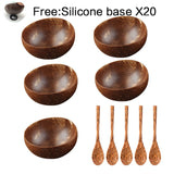 Natural Coconut Bowls with Wooden Tableware Spoons