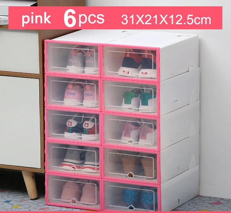 Shoe Organizer Shoe Storage | Stylish Clear Plastic Stackable Shoe Boxes Organizer EvoFine 31X21X12.5cm pink 6 