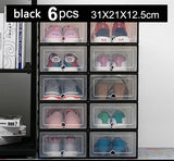 Shoe Organizer Shoe Storage | Stylish Clear Plastic Stackable Shoe Boxes Organizer EvoFine 34X24X14cm black 6 