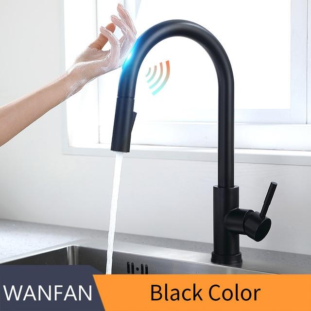 Single-Handle Touch Kitchen Sink Faucet with Pull Down Sprayer Touch Inductive Sensitive Faucet Mixer shower head EvoFine Black 