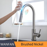 Touchless Kitchen Faucet, Touch-on Activation Kitchen Sink Faucets Kitchen EvoFine Brush Nickel 