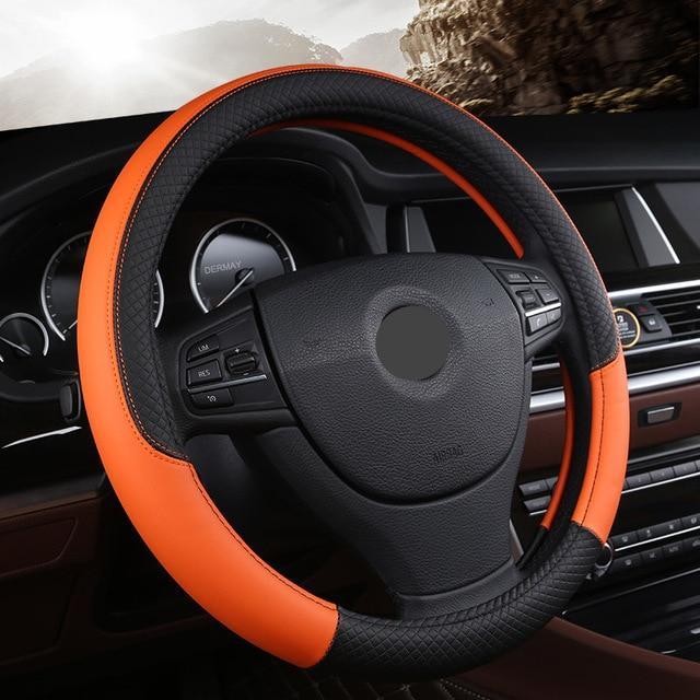 Universal Leather Car Steering wheel Cover Evofine Orange 
