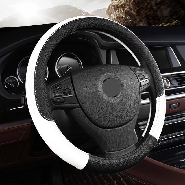 Universal Leather Car Steering wheel Cover Evofine White 