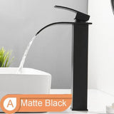 Waterfall Bathroom Vessel Basin Sink Faucet Single Handle Matte Black Tap sink EvoFine 
