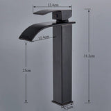 Waterfall Bathroom Vessel Basin Sink Faucet Single Handle Matte Black Tap sink EvoFine 