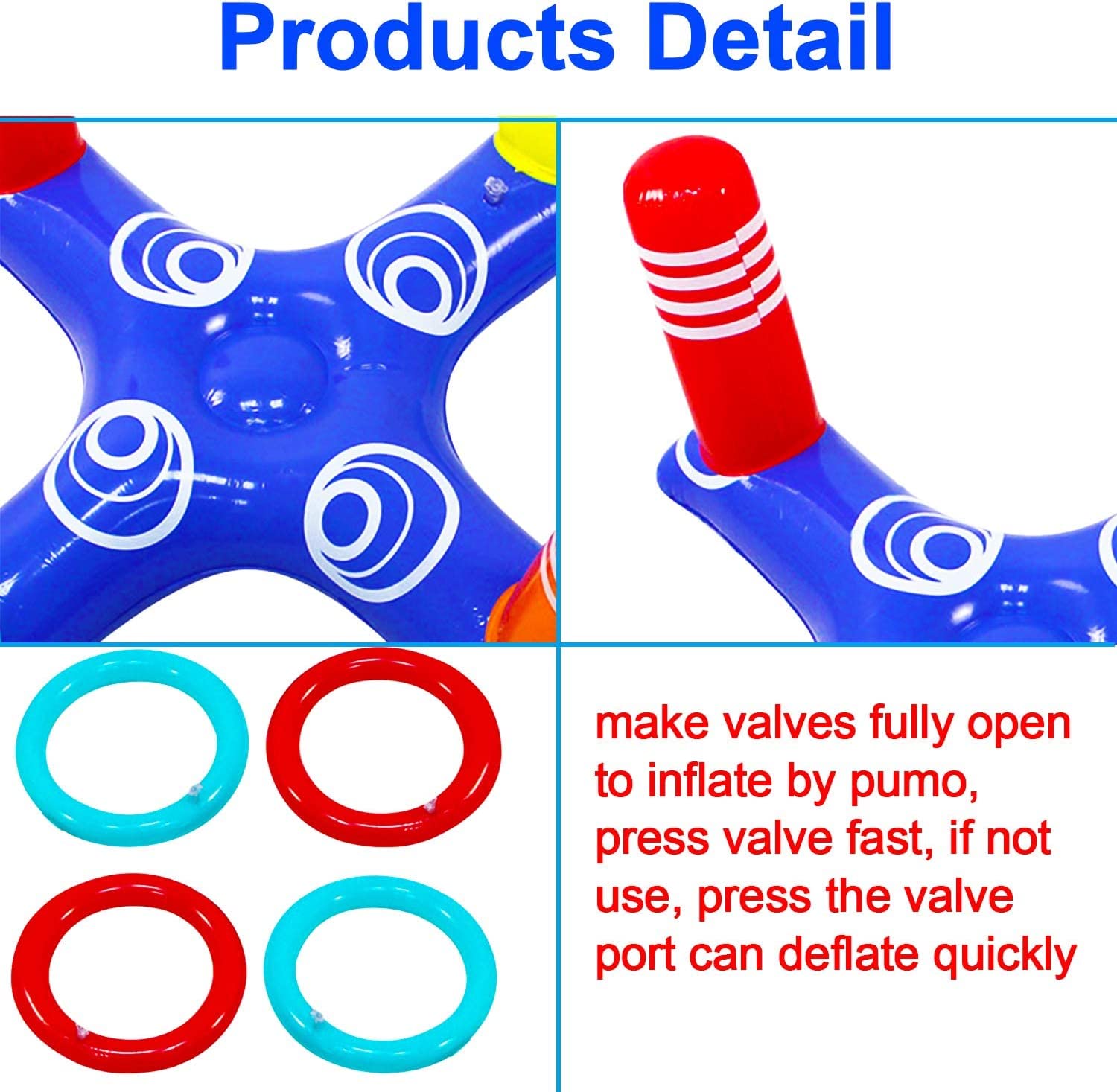 Inflatable Pool Ring Toss Pool Game Toys, Floating Swimming Pool Ring with 4 Pcs Rings